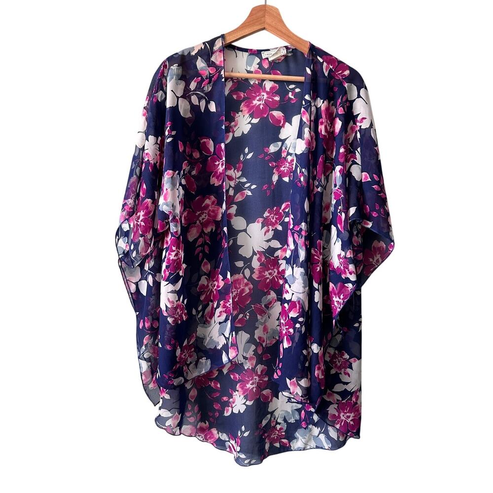 Boutique Open Front Floral Sheer Kimono Top